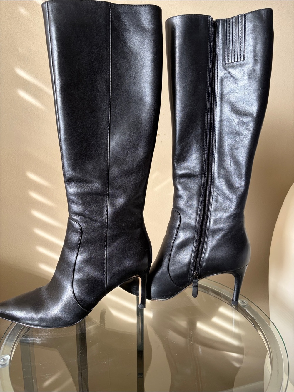 Via Spiga Black Leather Knee-High Heeled Boots